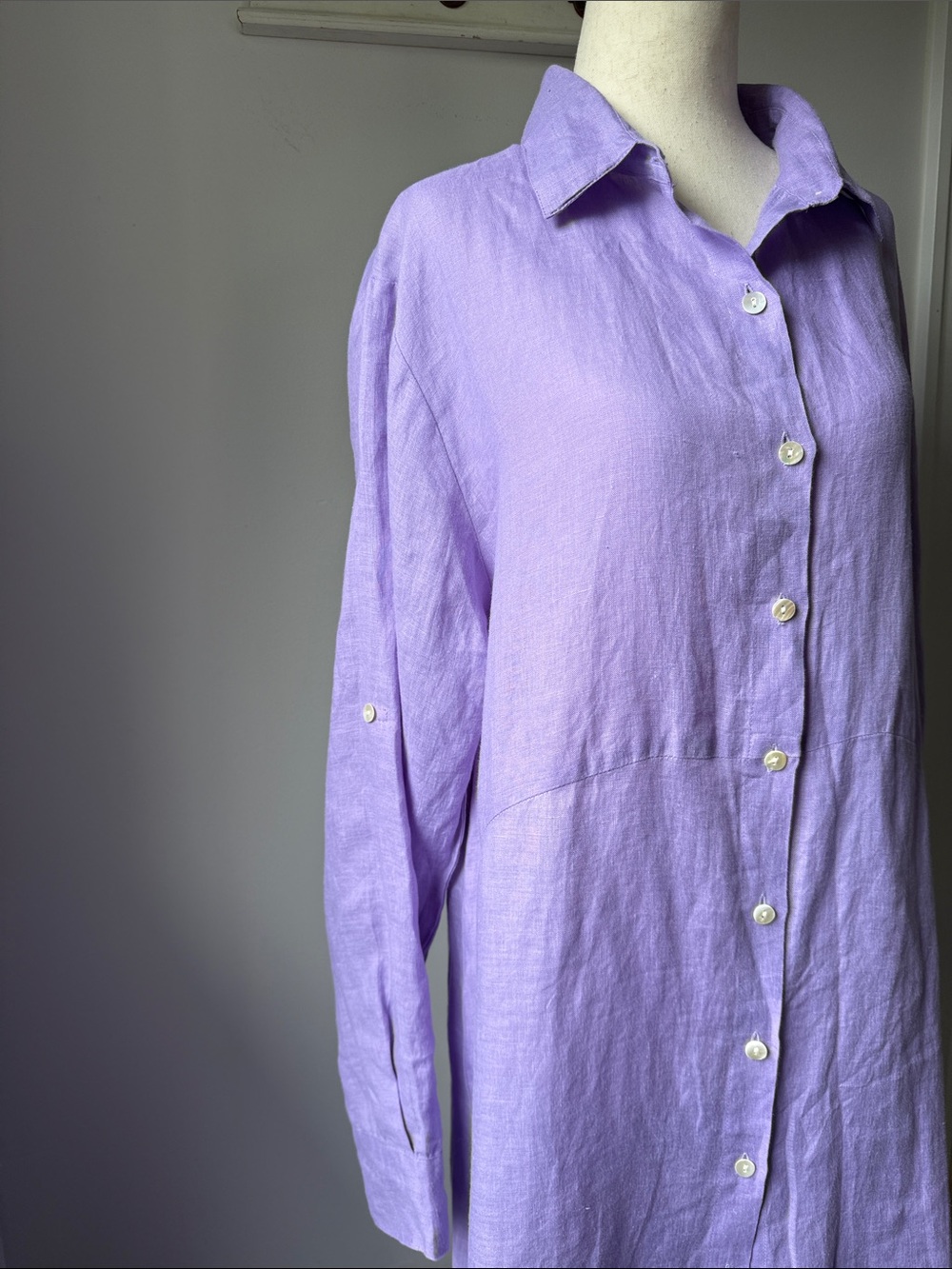 Perry Walker the Sydney Lavender Button-Front Maxi Shirt Dress - 100% Linen - Picture 4 of 11